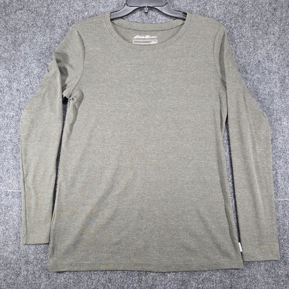 Eddie Bauer Womens L Olive Gray Heather Long Sleeve Crew Neck Tee Shirt